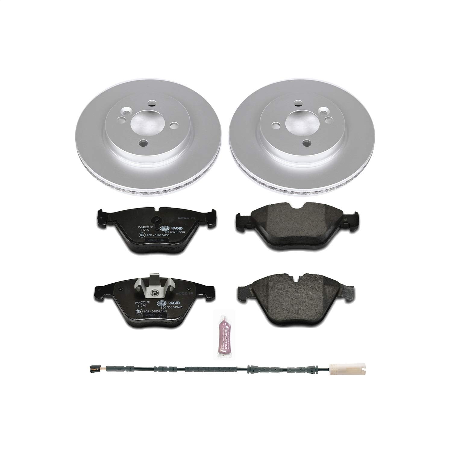 Power Stop ESK6073 Euro-Stop Front Brake Kit and 1 Front Sensor Wire For BMW 328i xDrive 2011-2013, BMW X1 2013-2015 [Model Specific]
