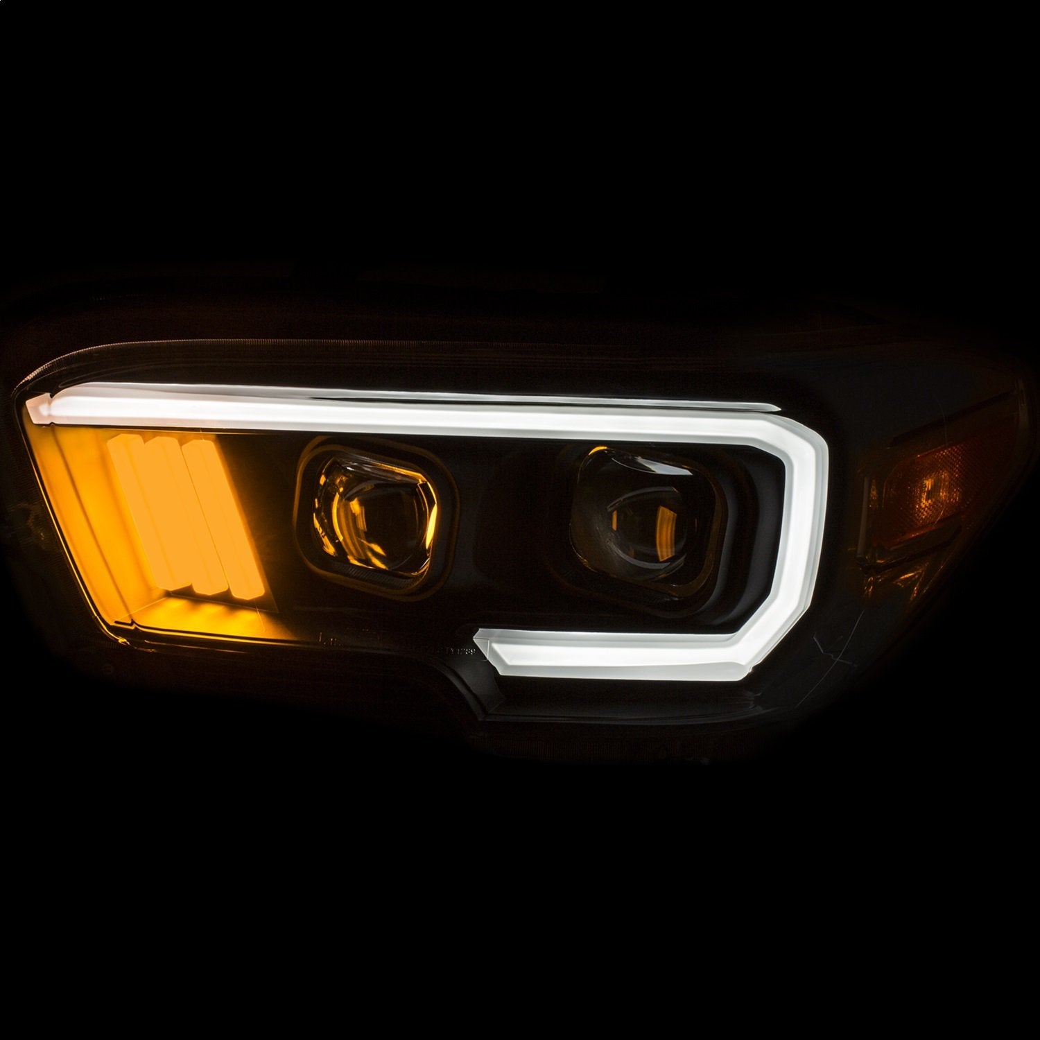 Anzo USA Projector Headlight Set 111377 Plank Style Design Black w/Amber Lens w/Halogen DRL