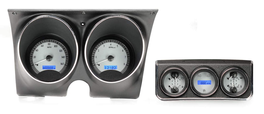 Dakota Digital VHX-67C-CAC-S-B Gauge System Compatible with 1967 Chevy Camaro/Firebird with Console Gauge Kit Silver Alloy Blue