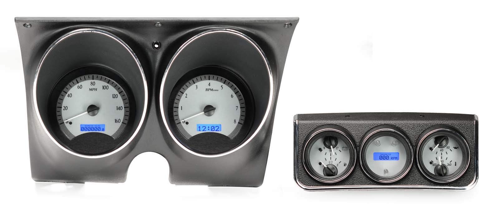 Dakota Digital VHX-67C-CAC-S-B Gauge System Compatible with 1967 Chevy Camaro/Firebird with Console Gauge Kit Silver Alloy Blue