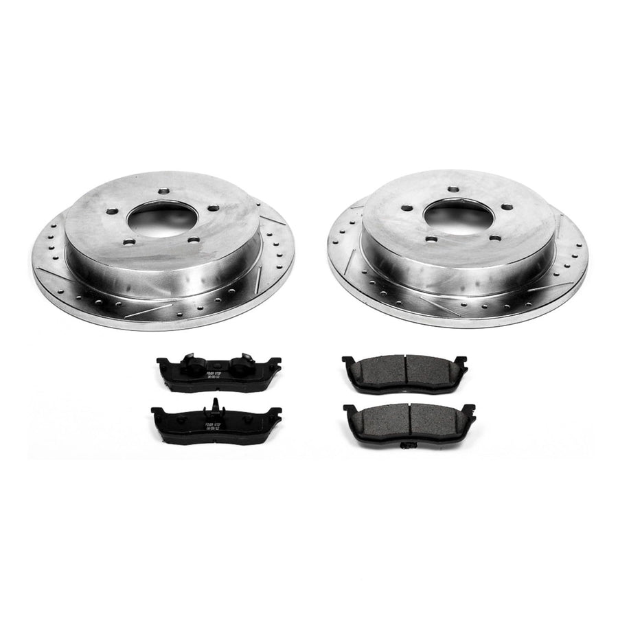Power Stop K1913 Rear Brake Pads Z23 Carbon Fiber with Drilled & Slotted Brake Rotors Kit For Ford Expedition, Ford F-150, Ford F-150 Heritage, Lincoln Blackw, Lincoln Navigator [Model Specific]
