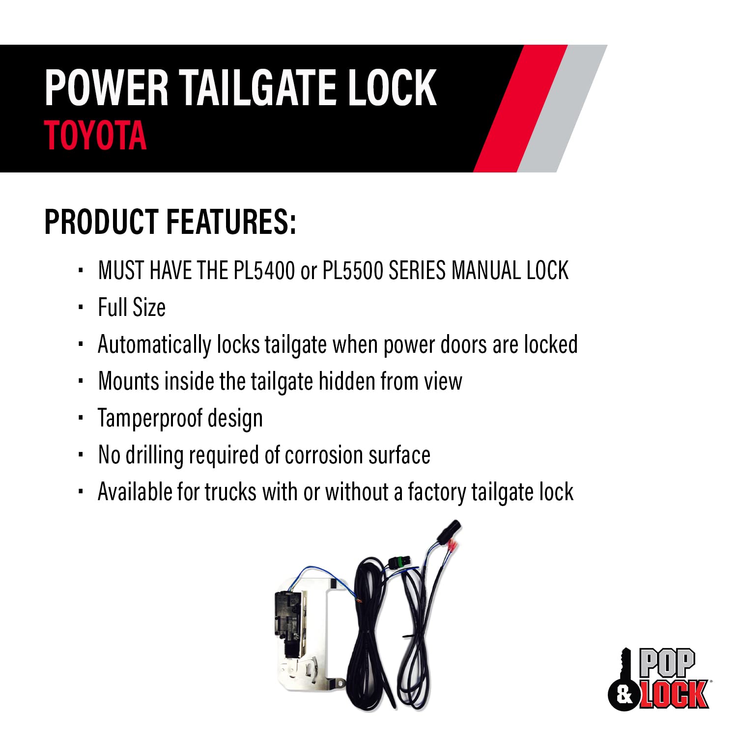 Power Tailgate Lock Pop & Lock PL8525 for Toyota Tacoma (Power Lock Add-on Kit)