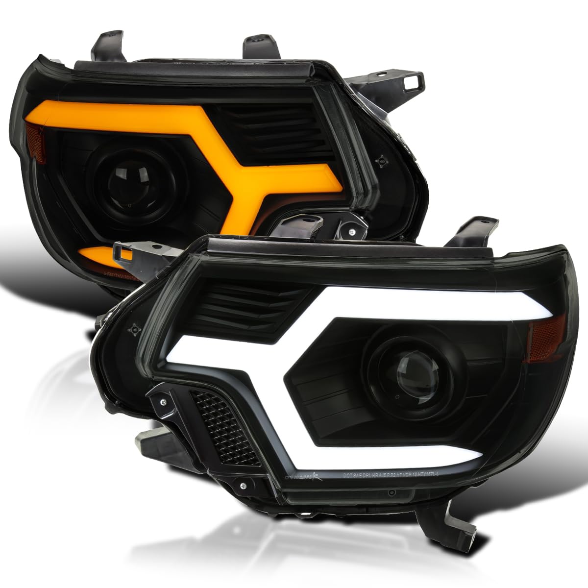Black Smoke SPEC-D TUNING Projector Headlights w/Switchback Sequential LED Turn Signal Bar Compatible with 2012-2015 Toyota Tacoma, Left + Right Pair Headlamps Assembly