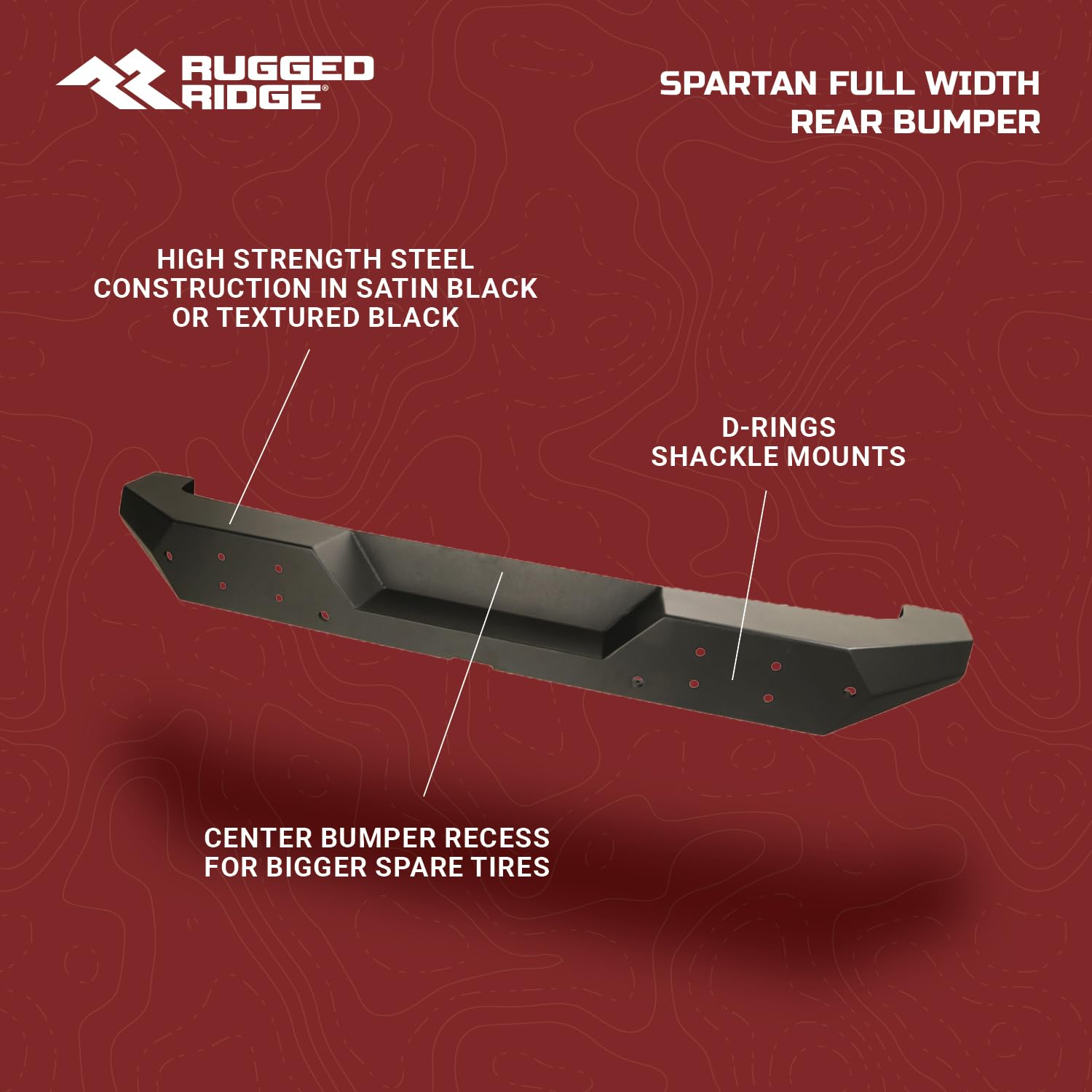 Spartan Bumper, Rugged Ridge Rear | Full-Width, Steel, Textured Black | 11548.20 | Fits 2007-2018 Jeep Wrangler JK