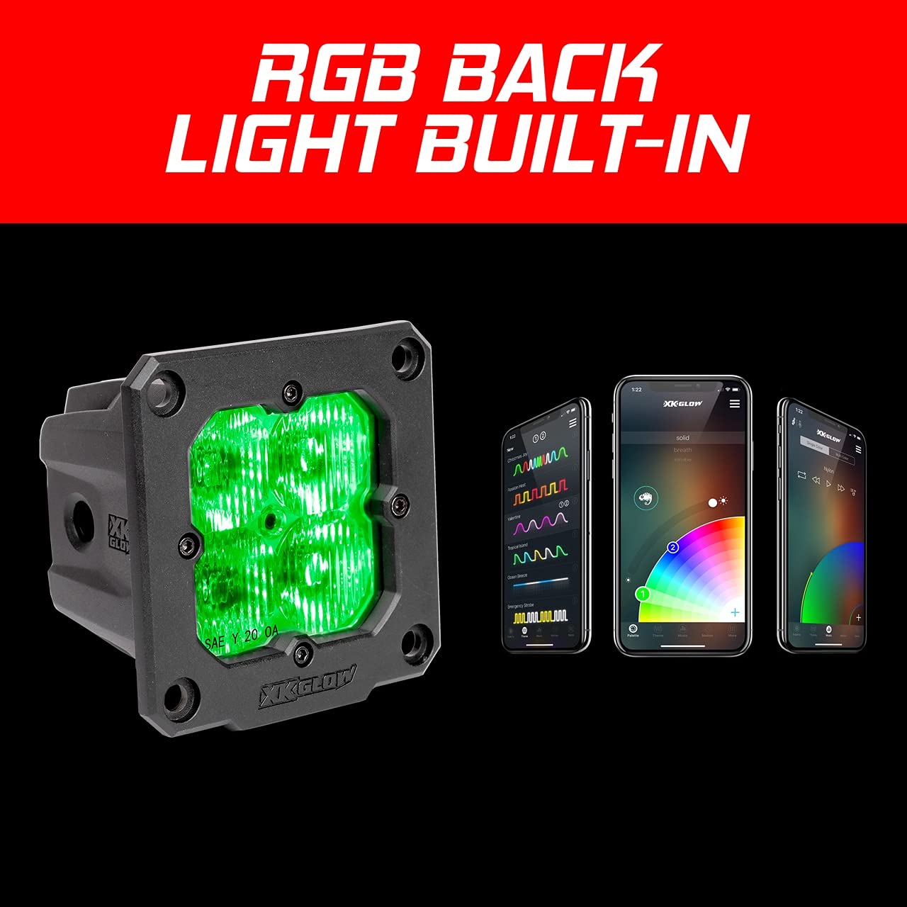 XKGLOW 2PC Flush Mount Cube Light Flood Beam SAE Bluetooth App Control