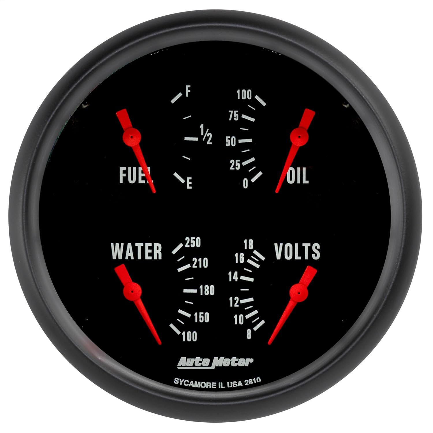 Auto Meter Gauge, Quad, 5", 240Ωe-33Ωf, Elec, Z-Series 2810