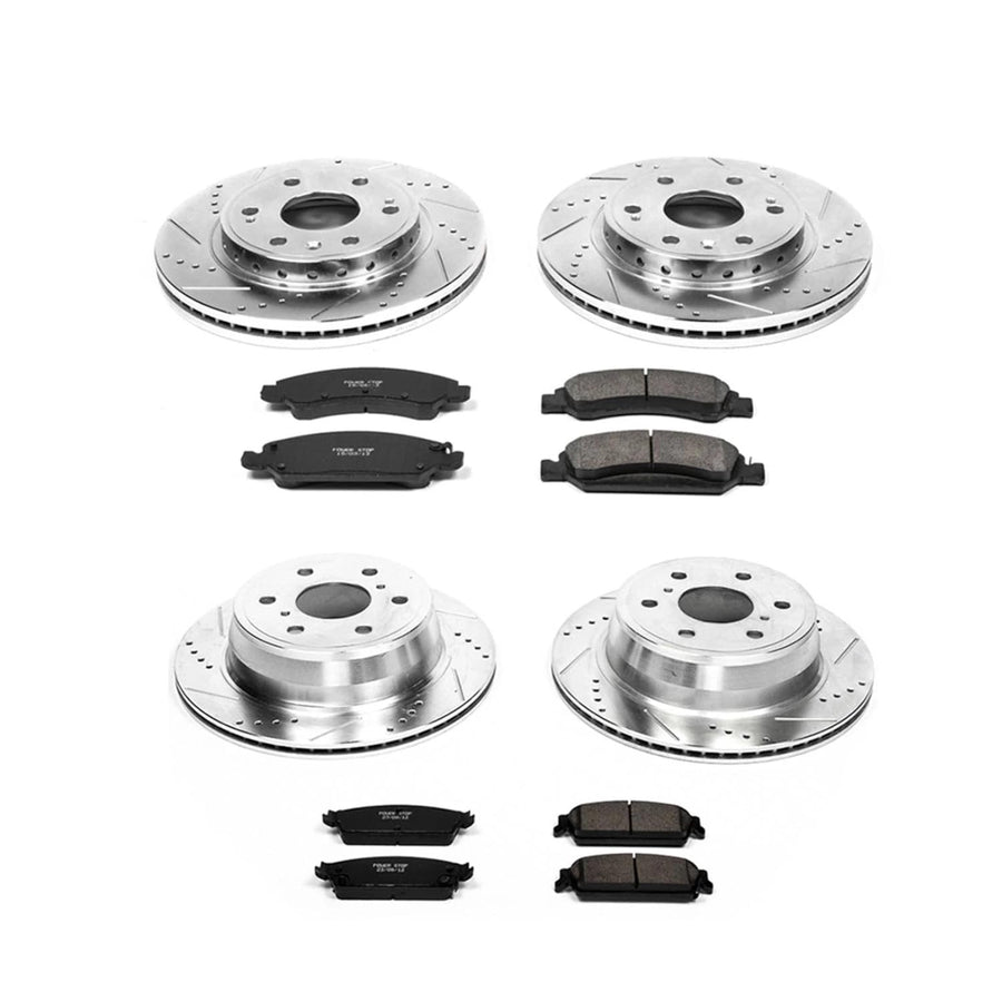 Power Stop K5520 Z23 Carbon Fiber Brake Pads Front and Rear with Drilled & Slotted Brake Rotors Kit For Chevrolet Tahoe 2008-2014 [Model Specific]