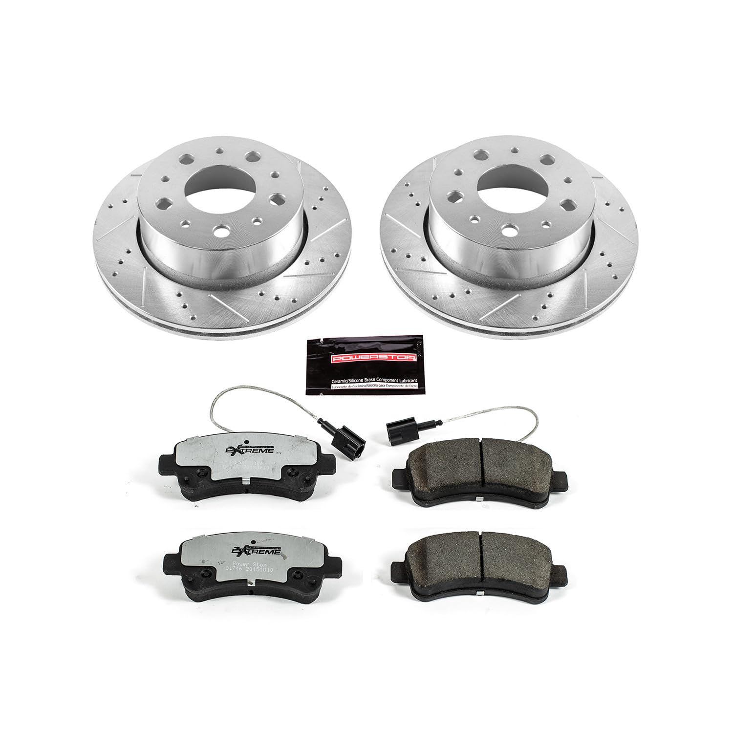 Rear Brake Kit Power Stop For 2014 2015 Ram ProMaster 1500 2014 2015 Ram ProMaster 2500 - Truck & Tow Carbon Fiber Ceramic Brake Pads & Drilled and Slotted Rotors Replacement, K7313-36