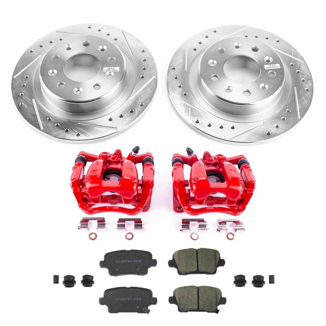 Power Stop Z23 KC8677 Rear Brake Caliper Kit-Drilled/Slotted Rotors, Carbon Ceramic Brake Pads, Calipers For Buick Regal Sportback 2019-2020 [Model Specific]
