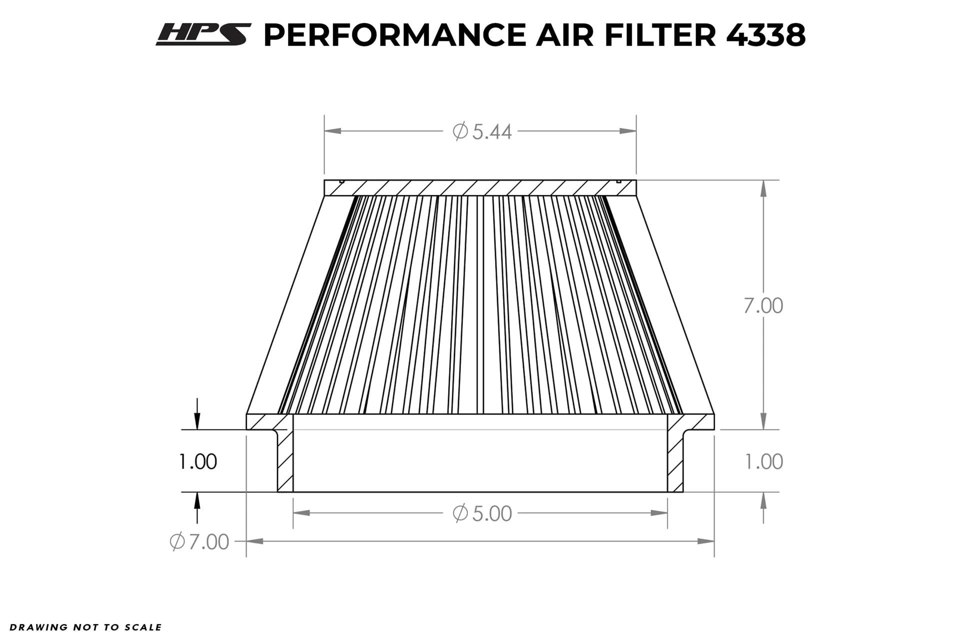 HPS Performance Air Filter 7" Element Length, 5" ID, 8" Overall Length, Gray, HPS-4338