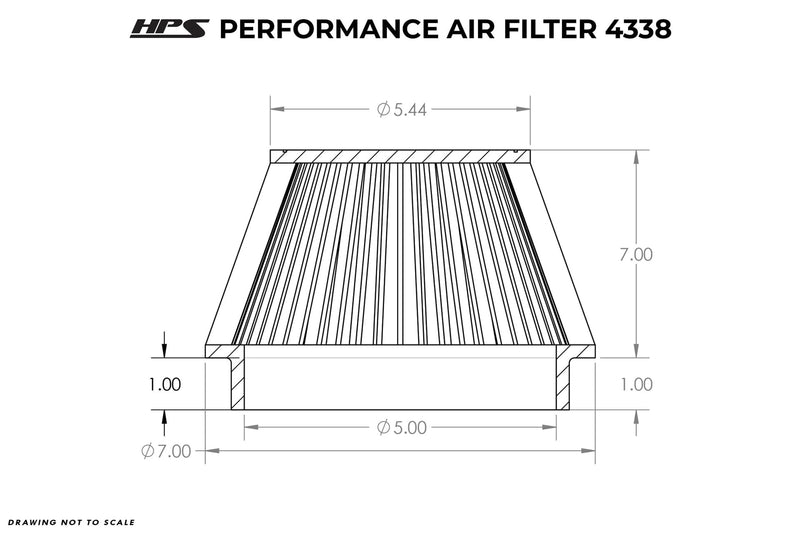 HPS Performance Air Filter 7" Element Length, 5" ID, 8" Overall Length, Gray, HPS-4338