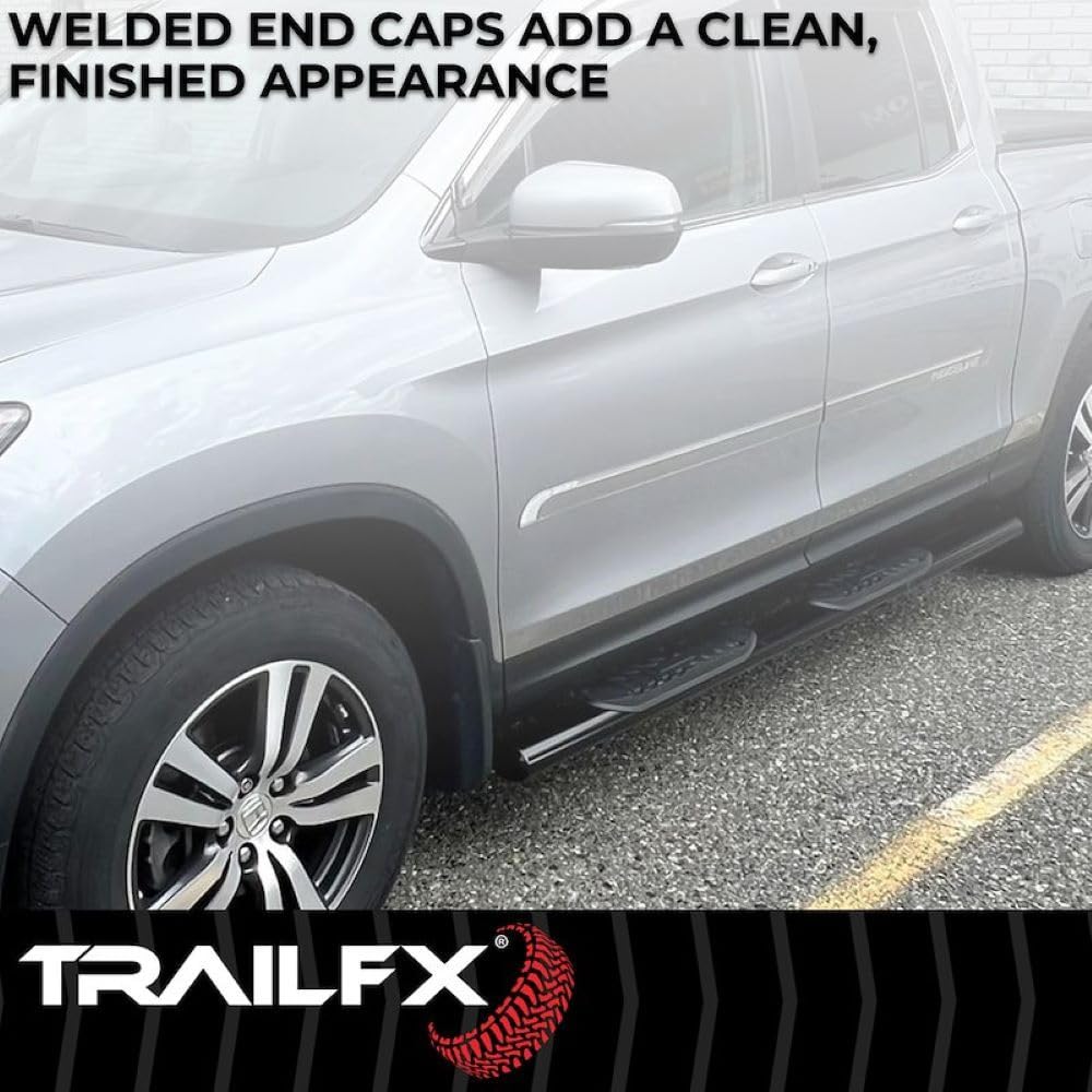 TrailFX Nerf Bars Black Powder Coated Steel Fits Ram 1500 Crew Cab 2019-2025 Side Steps with Slip-Resistant Step Pads Rocker Panel Mount 5 Inch Oval Straight Running Board Pair TrailFX A7082B
