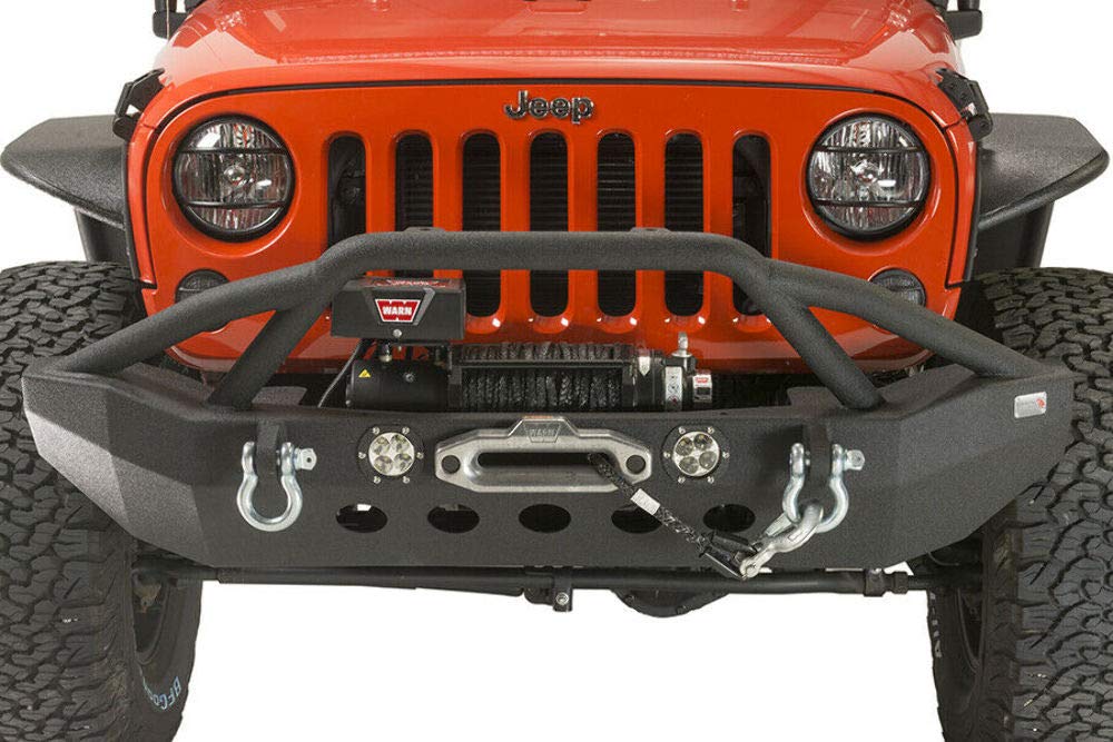 Fishbone Offroad Jeep JK Full Width Winch Bumper W/LEDs Black Textured Powercoated 07-17 Wrangler JK