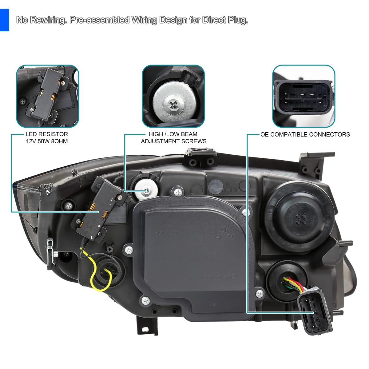 Black Smoke SPEC-D TUNING Dual Projector Headlights with 3D LED Tube and Startup Animation Compatible with 2006-2011 BMW 3-Series E90 Sedan/E91 Wagon, Left + Right Pair Headlamps Assembly