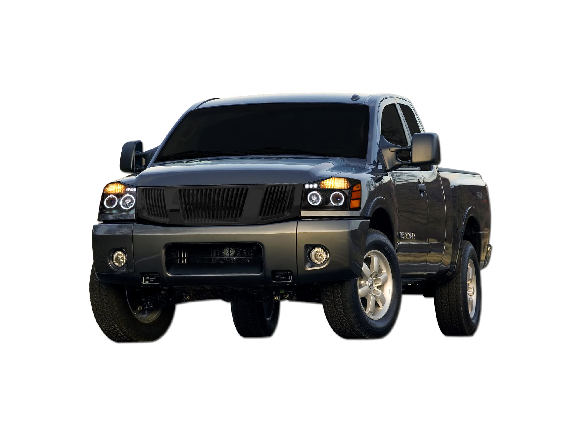 Vertical Front Hood Grille Armordillo USA 7149977 - Gloss Black Fits 2004-2007 Nissan Titan
