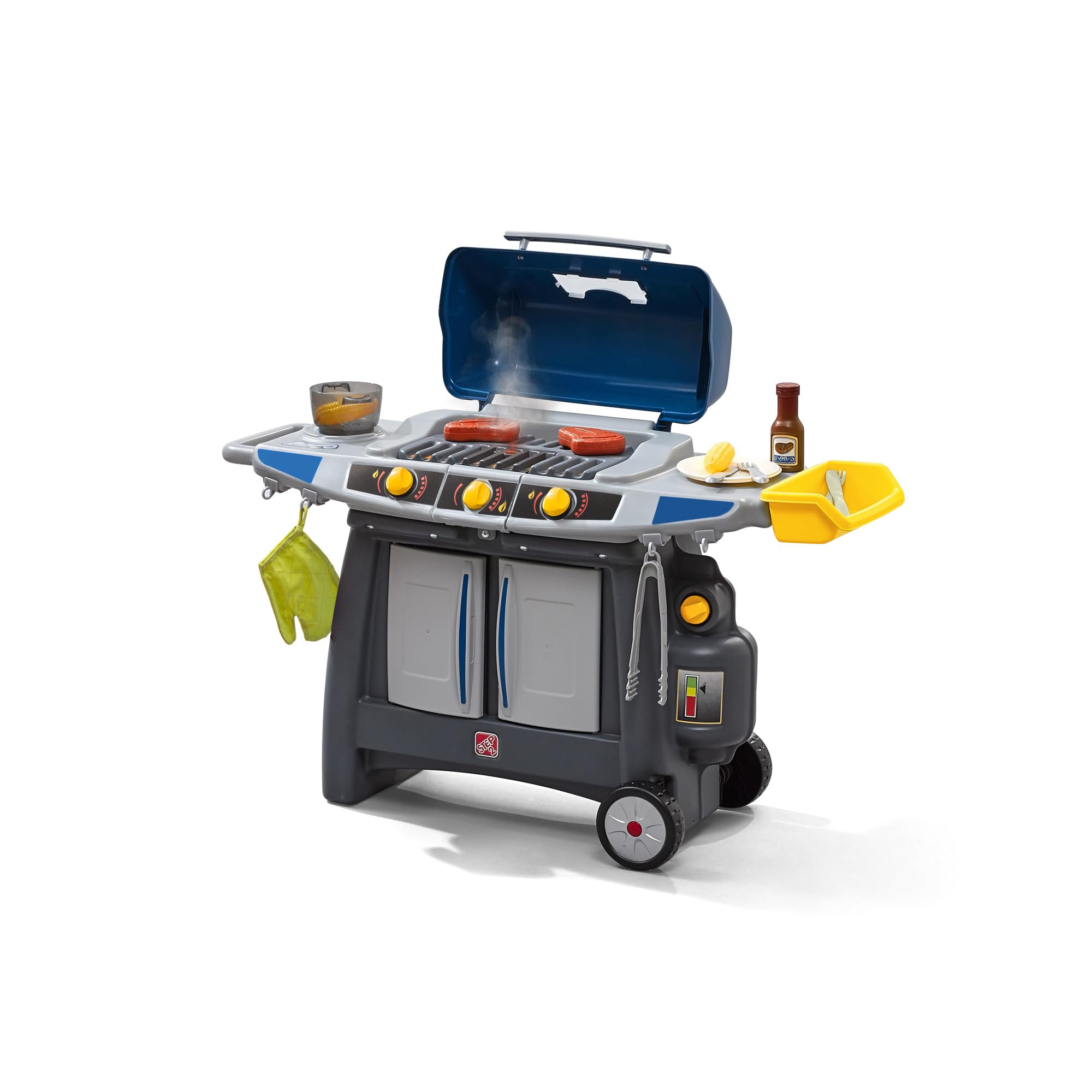 Step2 BBQ Grill Sizzle & Smoke Playset, Indoor/Outdoor Interactive Play with Sounds and Effects, Toddlers 3+ Years Old, 15 Piece Toy Accessories