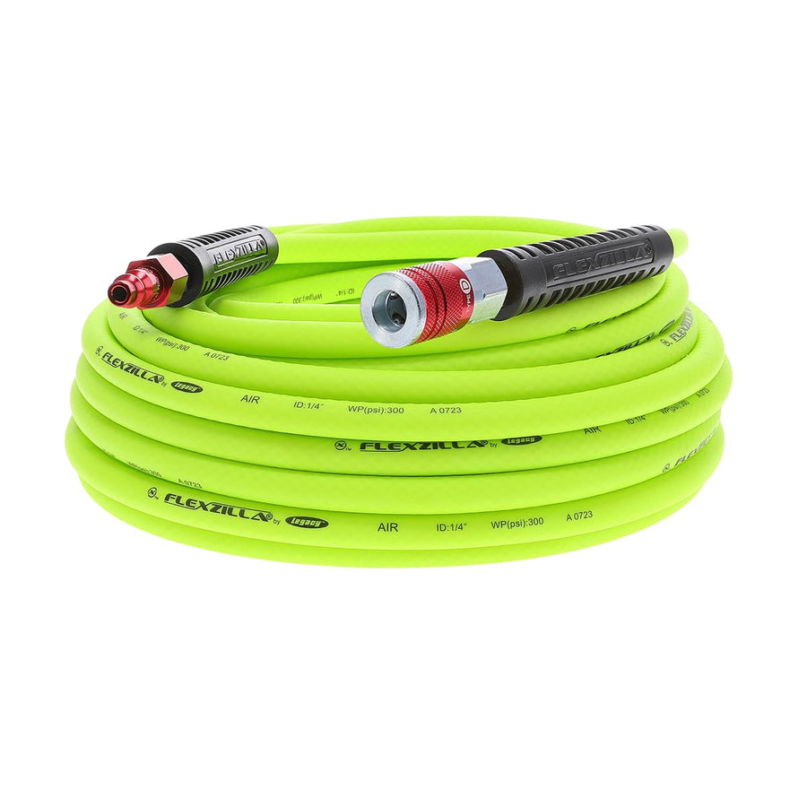 Air Hose Flexzilla with ColorConnex Industrial Type D Coupler and Plug, 1/4 in. x 50 ft., Heavy Duty, Lightweight, Hybrid, ZillaGreen - HFZ1450YW2-D