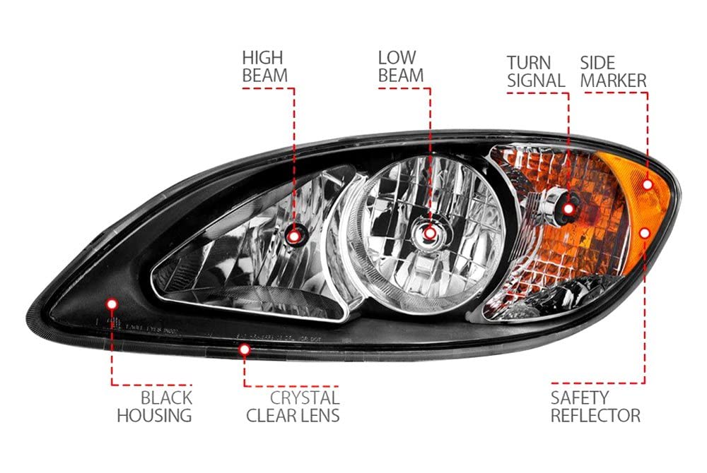 2008-2016 International Prostar ANZO Crystal Headlights Black Housing (OE Replacement) (131032)