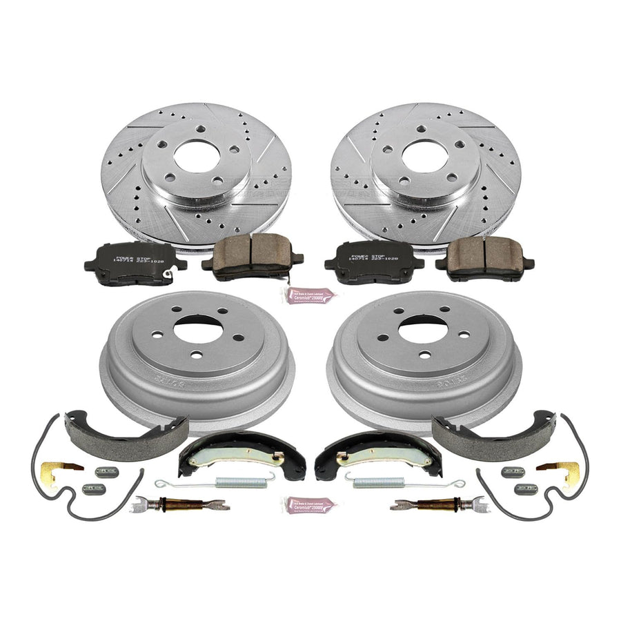 Power Stop K15223DK Z23 Carbon Fiber Brake Pads Front and Rear with Drilled & Slotted Brake Drums Kit For Chevrolet HHR 2008 [Vehicle Specific]