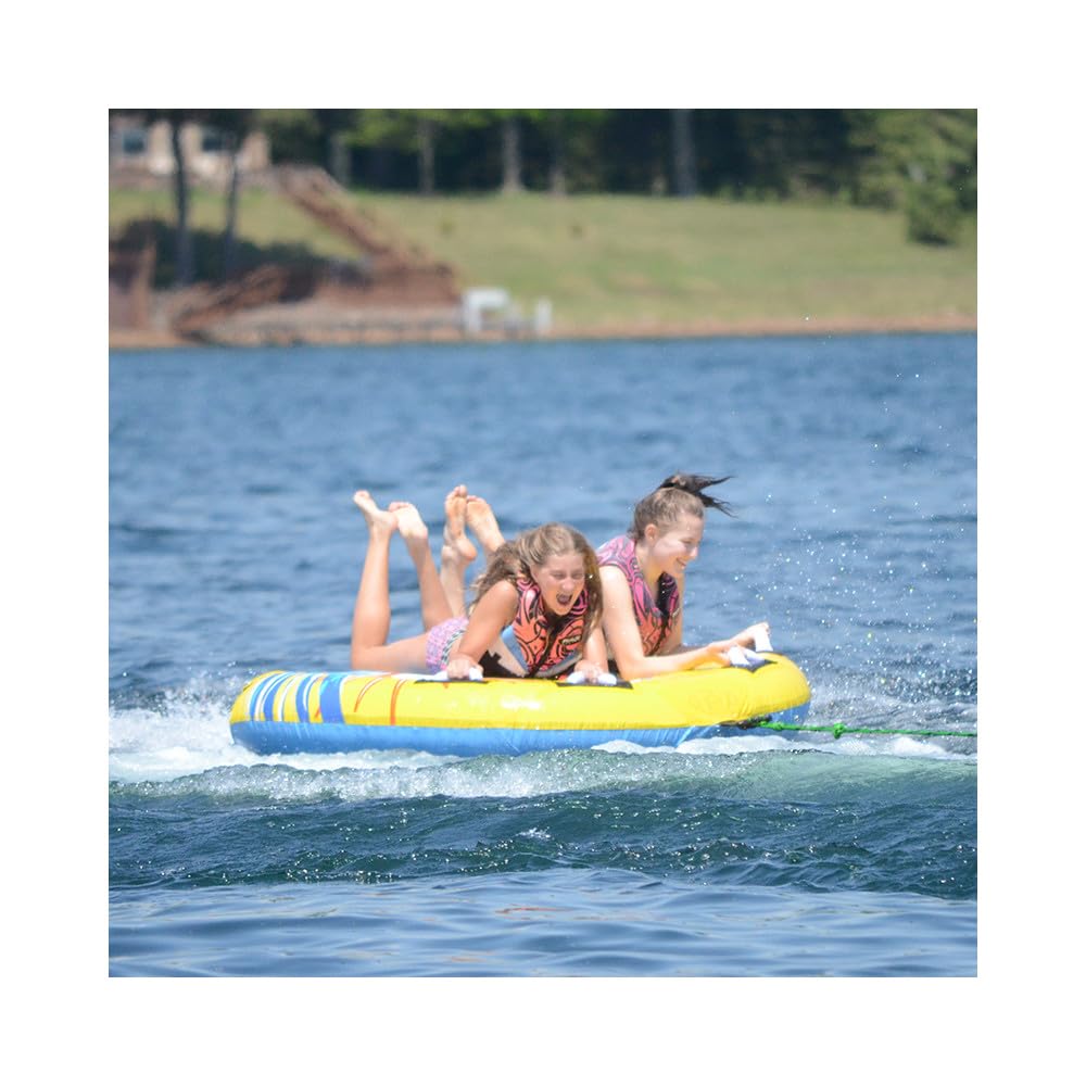 Rave Sports Boat Towable Tube Getaway for 1-2 Riders, Heavy-Duty Durable Construction for Pulling Behind Boat, Skim-Fast Bottom Coating for Extra Glide