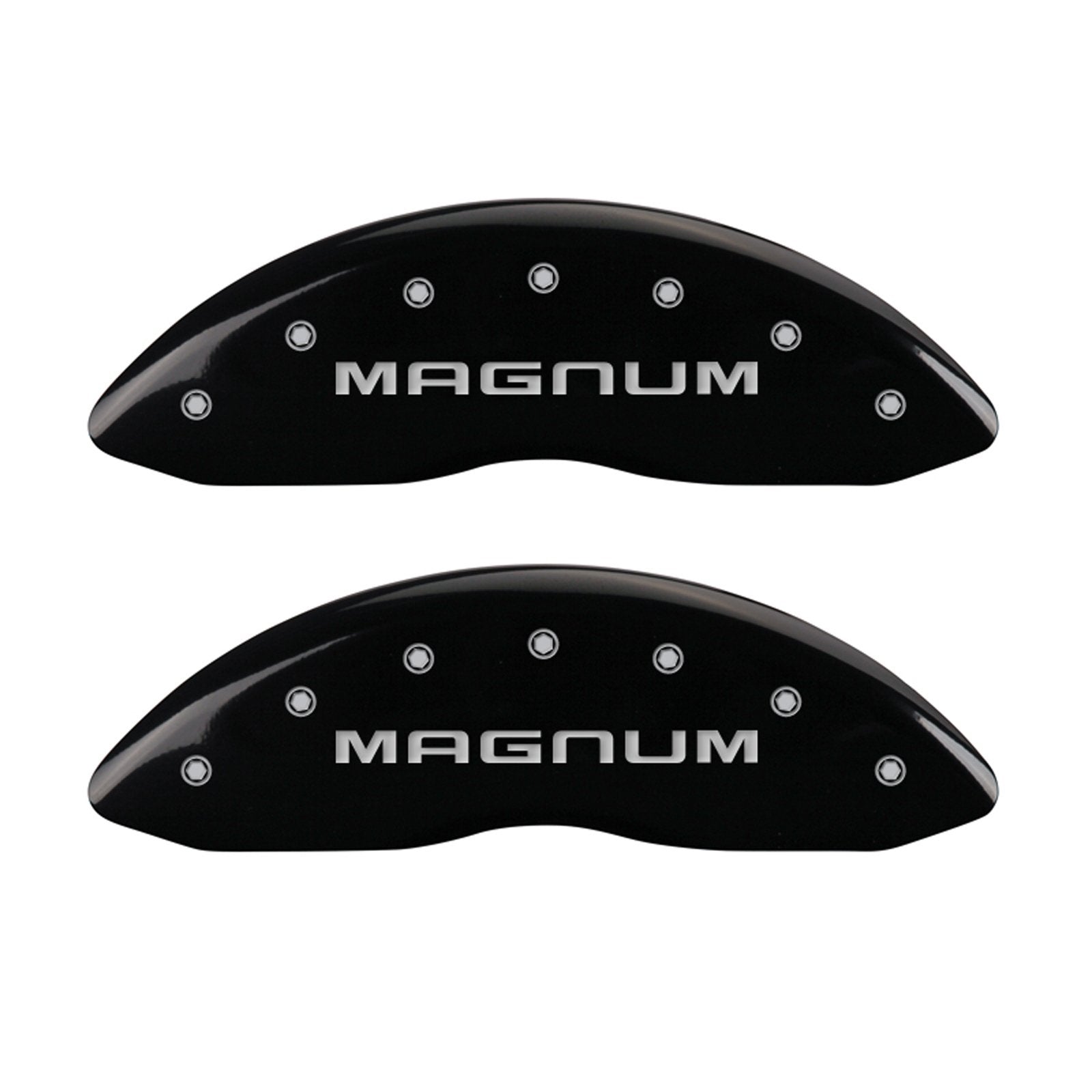 MGP Caliper Covers Black Powder Coat Finish 'Magnum' Engraved Caliper Cover 12088SMGMBK with Silver Characters, (Set of 4)