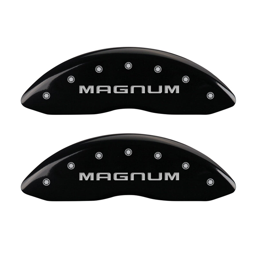 MGP Caliper Covers Black Powder Coat Finish 'Magnum' Engraved Caliper Cover 12088SMGMBK with Silver Characters, (Set of 4)