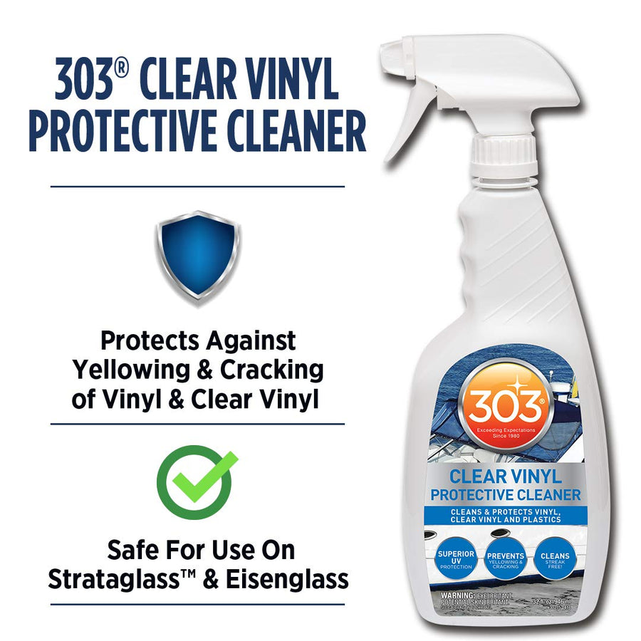 303 Products Clear Vinyl Marine Protective Cleaner - Cleans and Protects Vinyl, Clear Vinyl, and Plastics, Provides Superior UV Protection, Prevents Yellowing and Cracking, 32oz (30215-6PK)