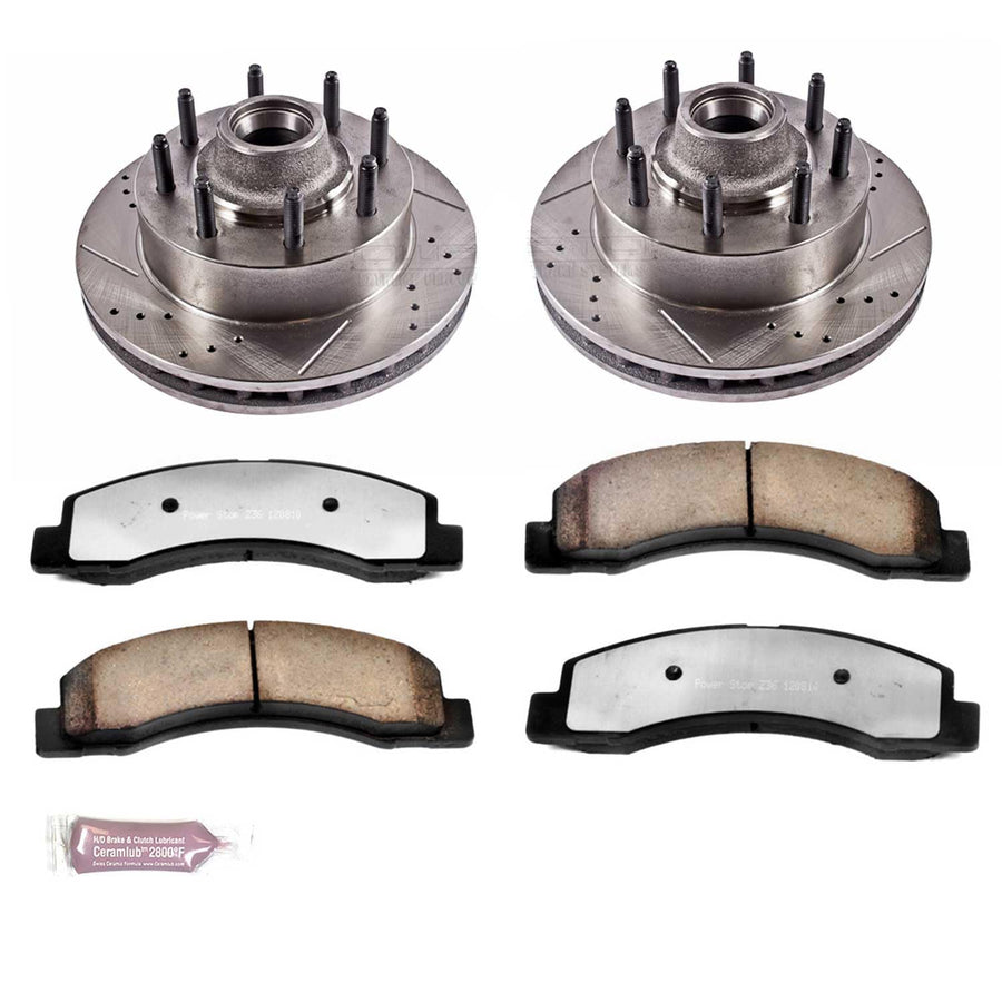 Power Stop Z36 Truck & Tow Brake Kit K1893-36, Carbon Fiber Ceramic Brake Pads and Drilled/Slotted Brake Rotors For Ford Excursion, Ford F-250 Super Duty, Ford F-350 Super Duty [Model Specific]