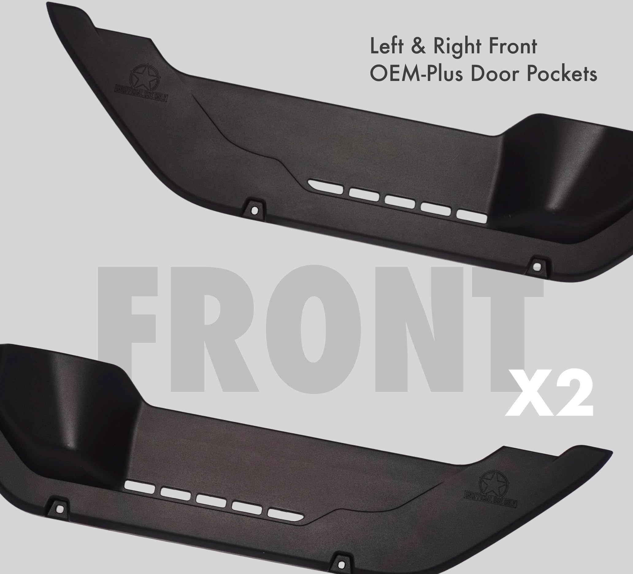 Front Door Pockets Unofficial USE ONLY™ for 2018-2025 Jeep Wrangler JL, JLU, JT Gladiator | Saggy Net Replacement | Electric Seat Compatible | Designed and Made in USA (2 Door)