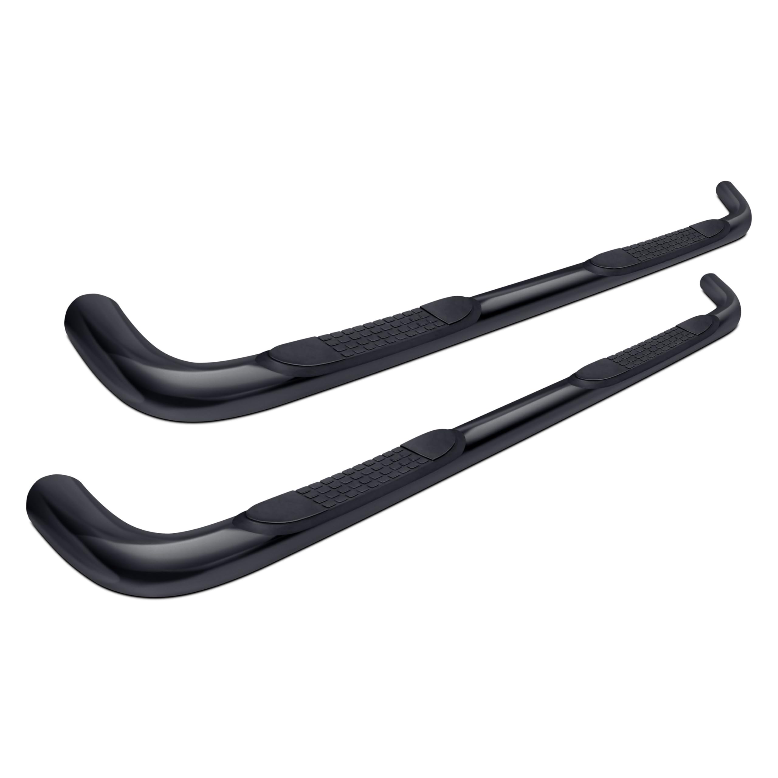 TrailFX 3 Inch Round Nerf Bar Bent Side Steps Fits 2009-2014 Ford F-150 Standard Cab Black Powder Coated Steel with Step Pad Rocker Panel Mount TrailFX 1130301093 Truck Side Steps Nerf Bar