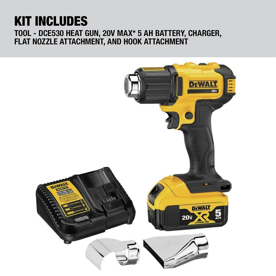 20V MAX DEWALT Heat Gun Kit, Cordless, Up to 990 Degrees, 42 Minutes of Run Time, LED Light, Battery and Charger Included (DCE530P1)