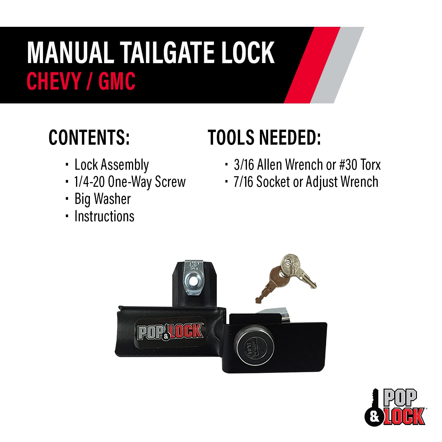 Manual Tailgate Lock Pop & Lock PL1050 for Chevy/GMC Black
