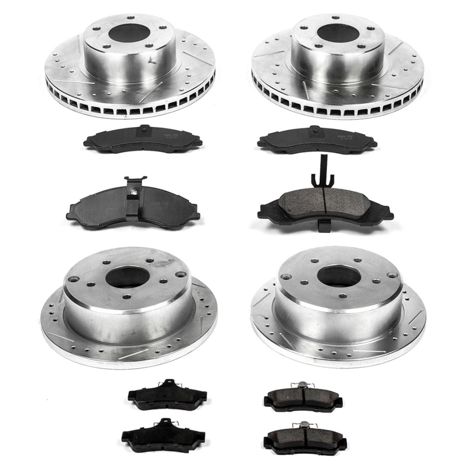 Power Stop K2889 Z23 Carbon Fiber Brake Pads with Drilled & Slotted Brake Rotors Kit Front and Rear For Pontiac GTO 2004 [Model Specific]