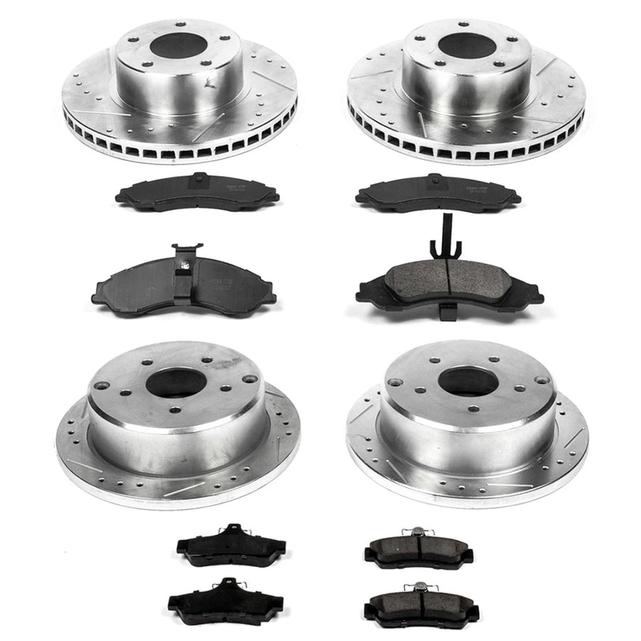 Power Stop K2889 Z23 Carbon Fiber Brake Pads with Drilled & Slotted Brake Rotors Kit Front and Rear For Pontiac GTO 2004 [Model Specific]
