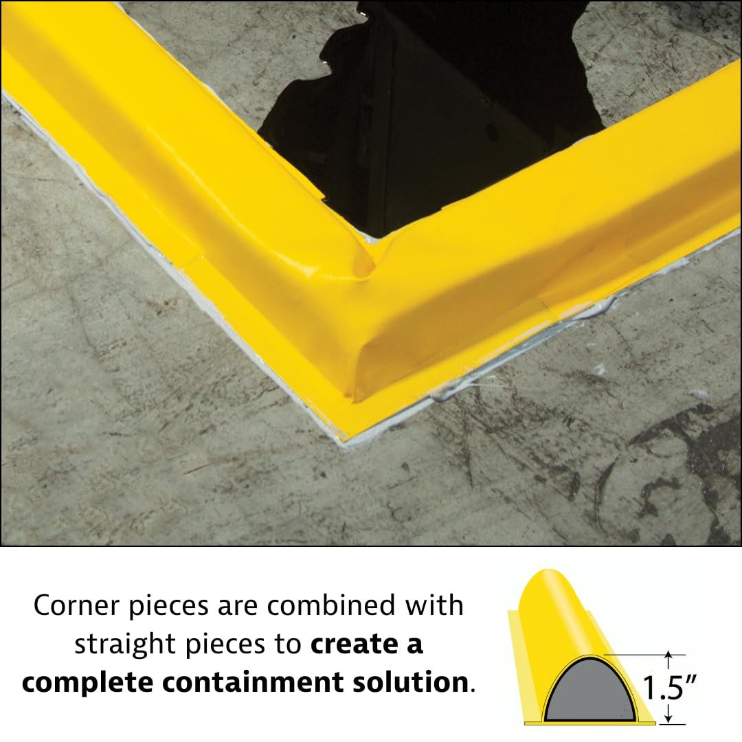 Justrite Fuel Spill Containment Curbs Make-A-Berm™ 1.5" High Corner Set (2 Pieces), Custom Chemical Spill Containment Berm System, Yellow PVC Coated Fabric, Made in The USA, 28475
