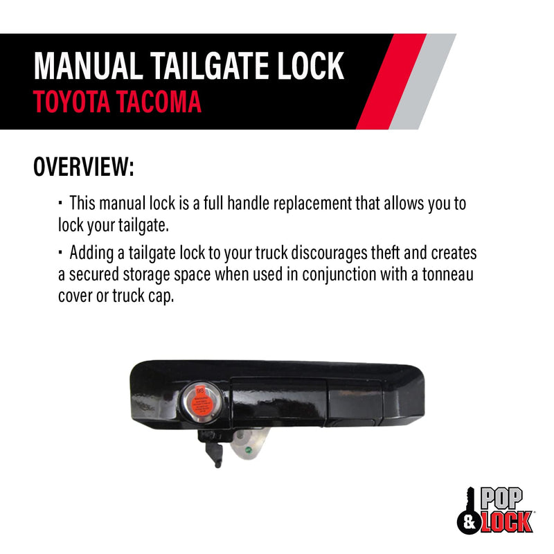 Pop & Lock Gloss Black PL5410: J202 Paint Code Manual Tailgate Lock with Bolt Codeable for Toyota Tacoma
