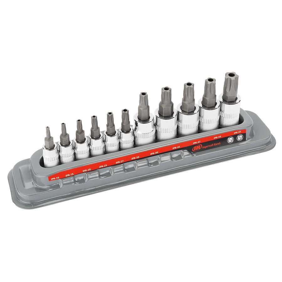 Ingersoll Rand 11 Pc. Torx Plus Tamper-Proof Bit Socket Set, S2 Steel & Chrome Vanadium, 1/4" & 3/8" Drive, IPR10–IPR55 with Storage Tray – 752032
