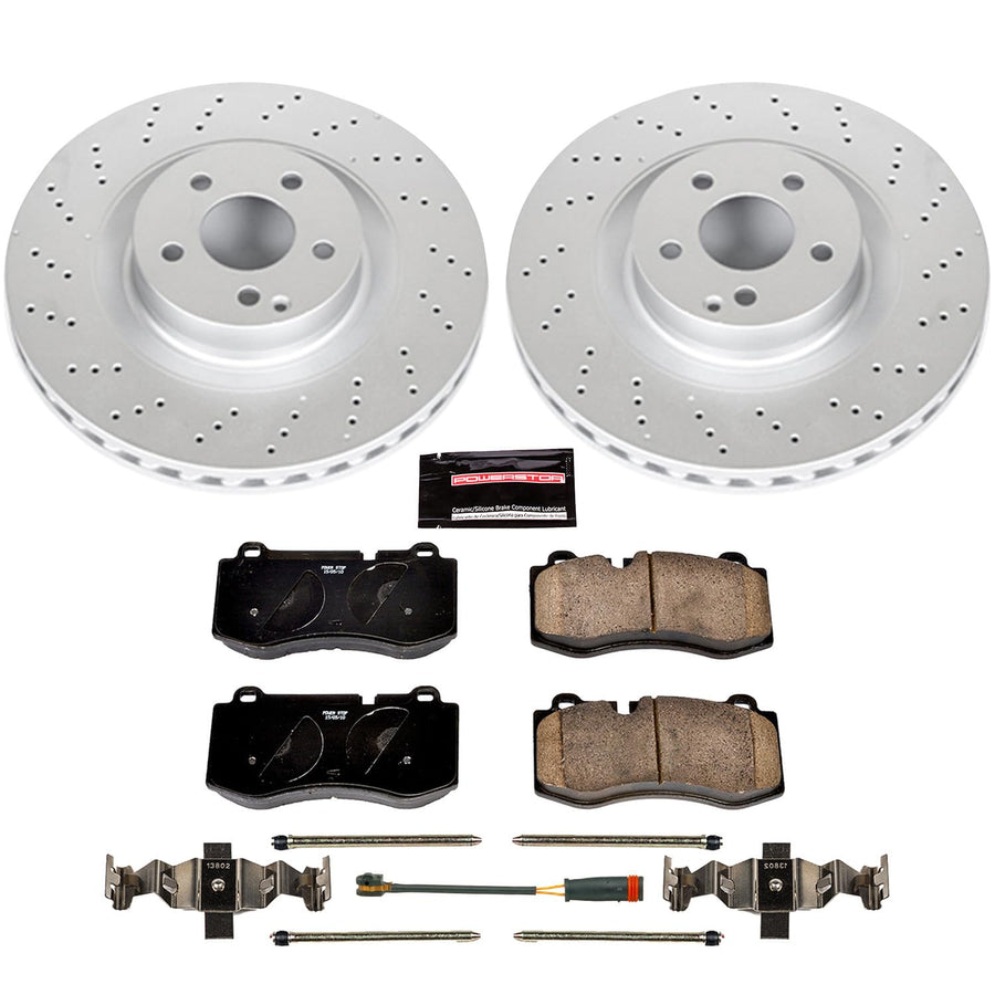Power Stop Z23 Geomet Coated Brake Kit and 1 Front Sensor Wire For CL550, CL600, S350, S400, S550, S600, SL550 [Model Specific]