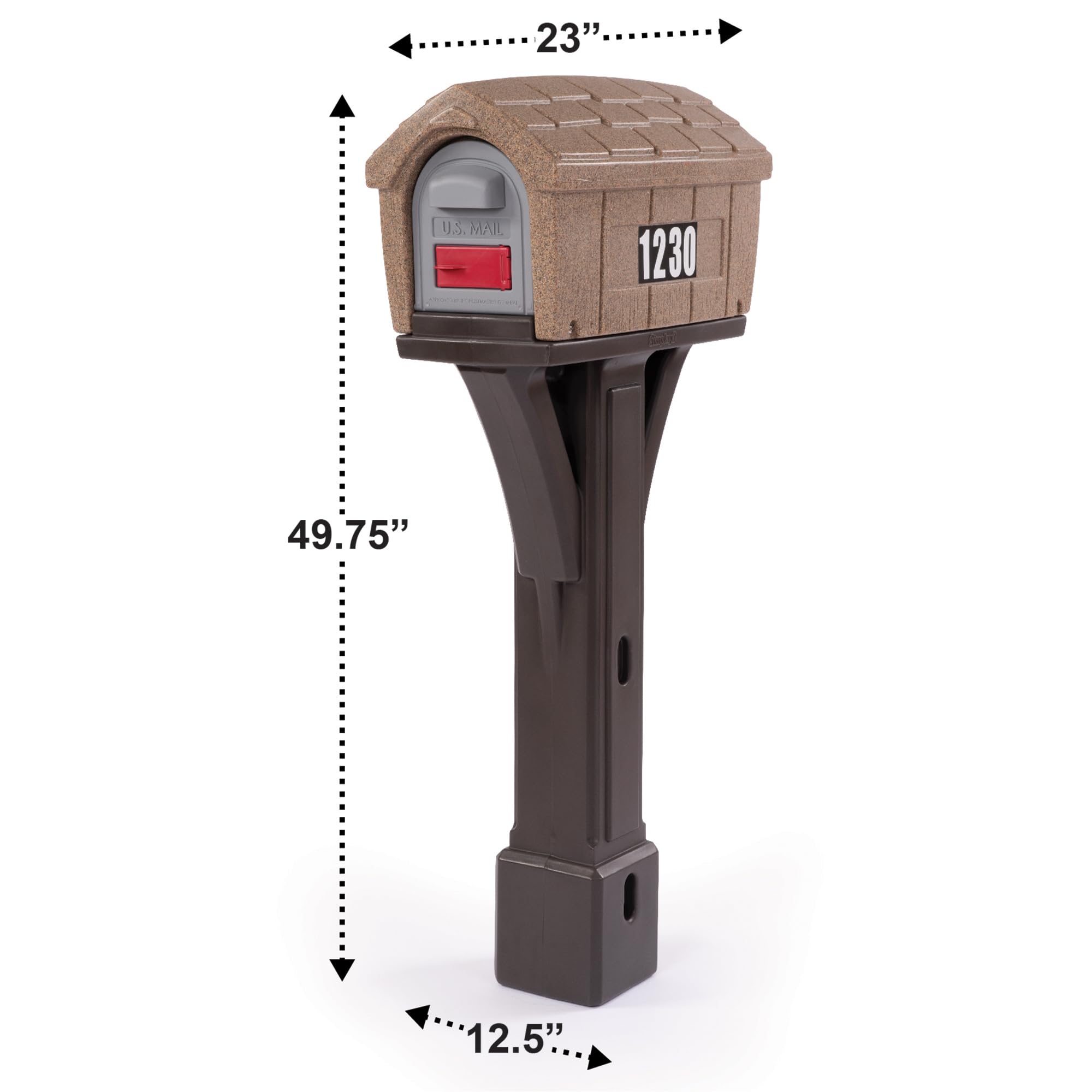 Simplay3 Mailbox Classic Home Plastic Residential & Post Mount Combo Kit with 2 Access Doors - Washed Stone/Espresso Brown, Made in USA