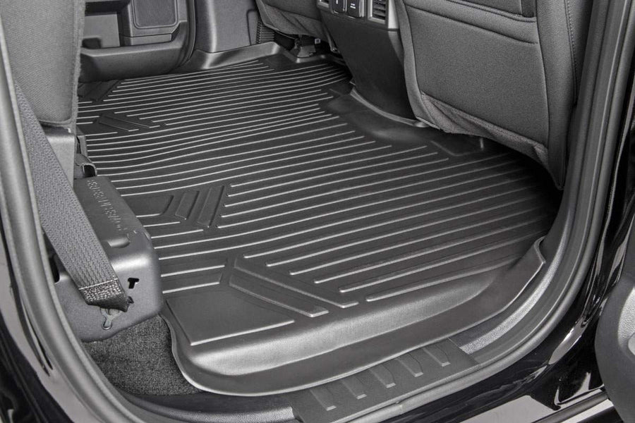 Rough Country Floor Mats All Weather Set for Ford F-150 SuperCrew-Cab (2015-2024) - Custom Fit Rubber F150 Mats, Durable Rubber Truck Floor Mats, Waterproof Truck Floor Mats