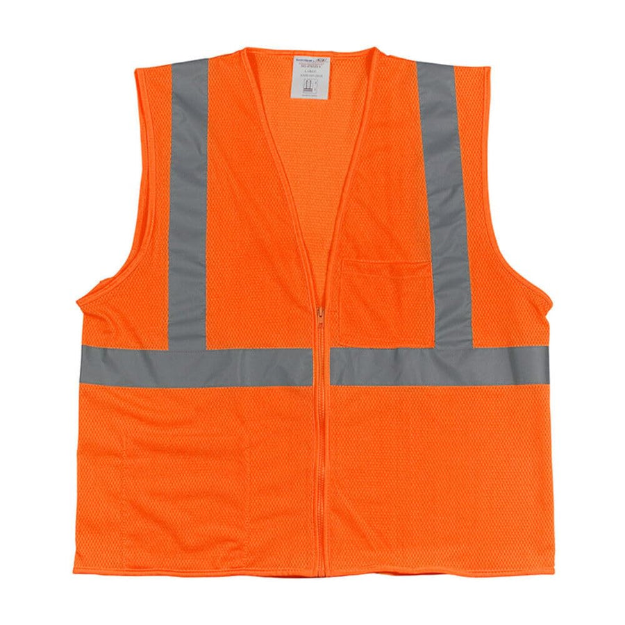 Protective Industrial Products Hi-Vis Orange Zipper Mesh Vest Class 2 Ansi Type R Small