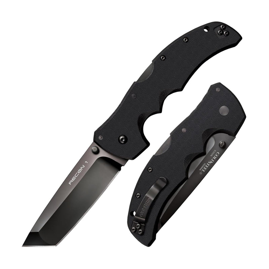 Recon 1 Series Cold Steel Tactical Folding Knife with Tri-Ad Lock and Pocket Clip - Made with Premium CPM-S35VN Steel, Tanto Plain Edge