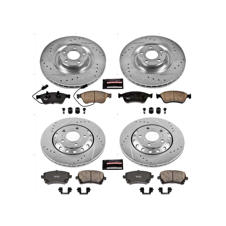 Power Stop K4008 Z23 Carbon Fiber Brake Pads Front and Rear with Drilled & Slotted Brake Rotors Kit For Audi A8 Quattro 2003-2010, Volkswagen Phaeton 2004-2006 [Model Specific]
