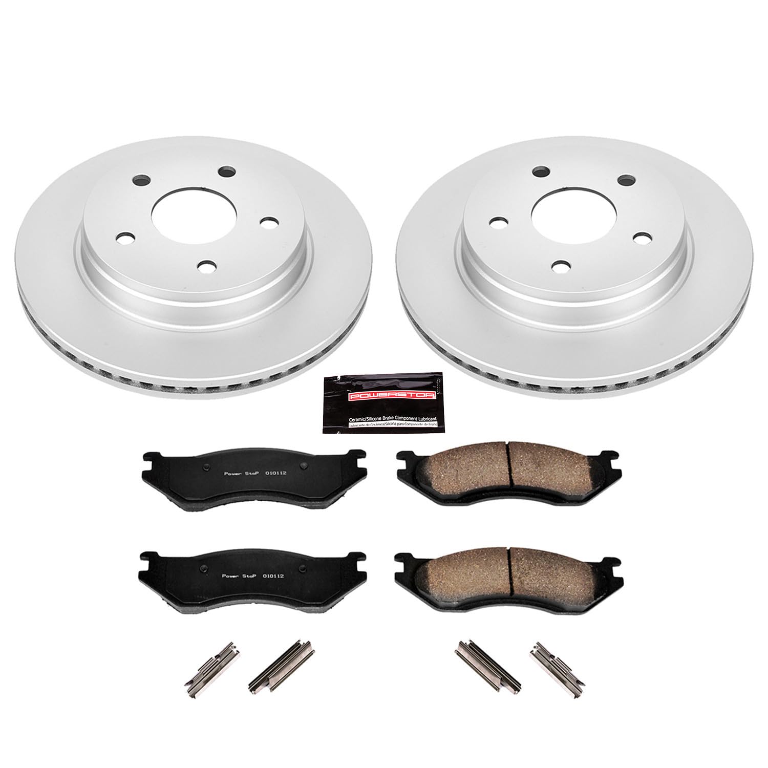 Power Stop Coated Brake Rotor & CRK2167 Ceramic Brake Pads- front For Dodge Ram 1500 2003-2005 [Model Specific]
