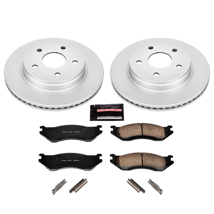 Power Stop Coated Brake Rotor & CRK2167 Ceramic Brake Pads- front For Dodge Ram 1500 2003-2005 [Model Specific]