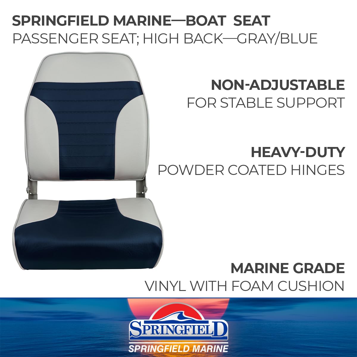 High Back Springfield Marine 1040661 Folding Chair - Gray/Blue