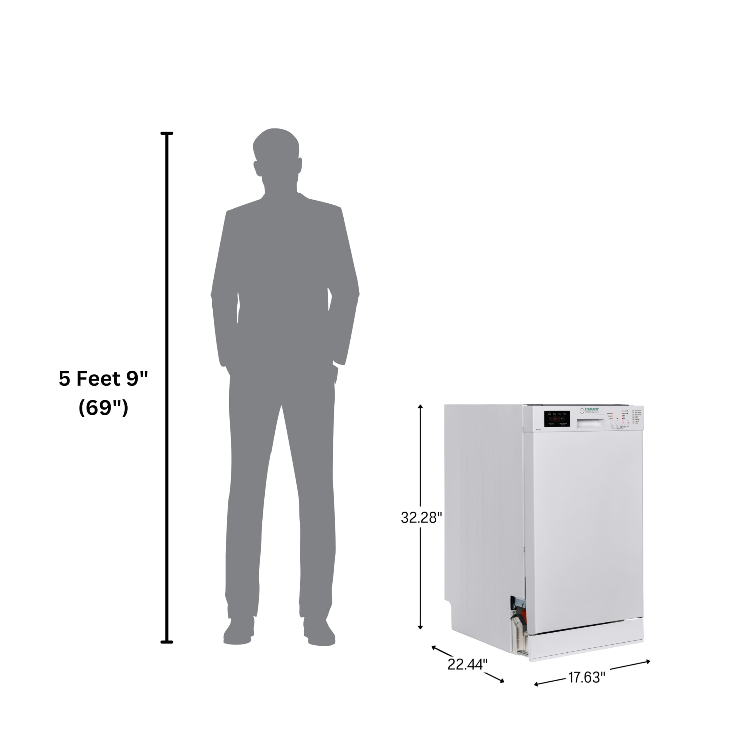 Equator 18" Built in Dishwasher 10 Place Wine Rack 8 Wash Sensor Delay 1/2 Load 110V E-Star ADA in White