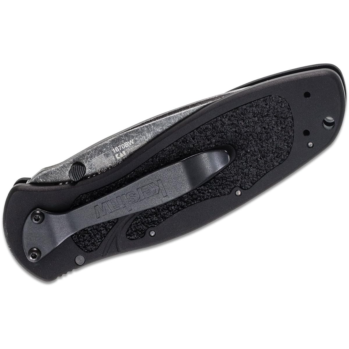 Kershaw Folding Knife Blur Blackwash (1670BW); 3.4 BlackWash 14C28N Steel Blade; Black Anodized Aluminum Handle with Black Textured Trac-Tec Inserts, SpeedSafe Opening, Reversible Pocketclip; 3.9 OZ