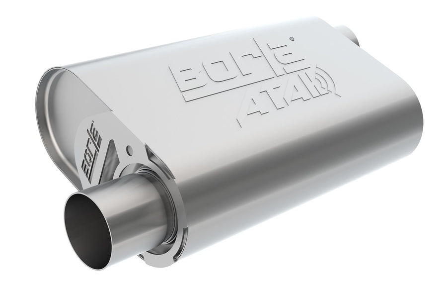 BORLA CrateMuffler 400841 for Chevrolet Small Block High Output 350/383/ 406 CID V8 3" Offset/Offset 14" x 4.35" x 9.10" Body ATAK.