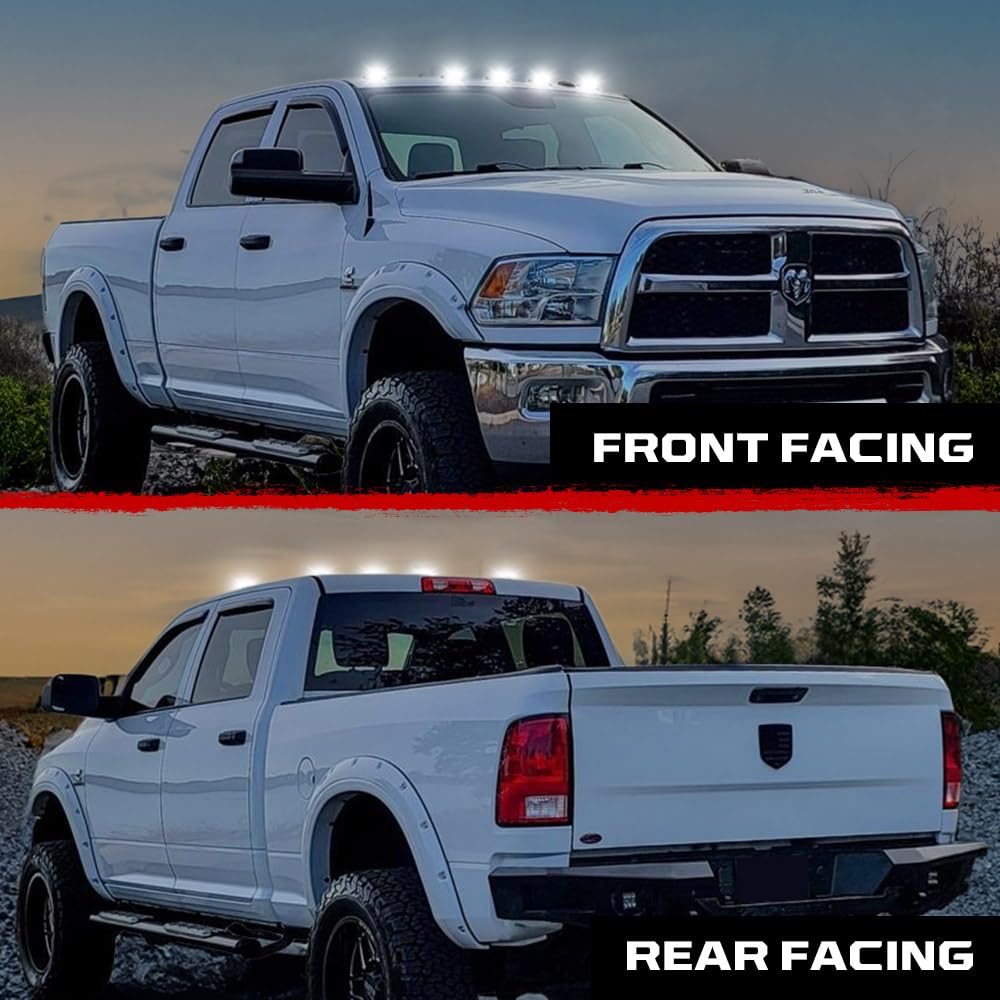 RECON - Fits Heavy-Duty Dodge RAM 2500/3500 03-18 5 Piece Cab Roof Light Set 2-Way Front & Rear Facing Ultra High-Power LED Smoked Lens in White (Smoked White, Existing Factory OEM Lights)